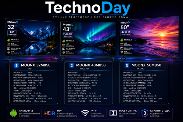 Телевизор Moonx Android 14.0/FullHD/ голосовое управление — Гарантия blur bg