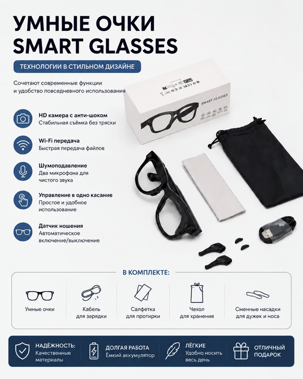 Умные очки Smart Glasses blur bg