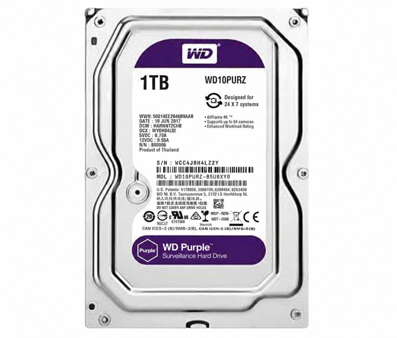 Жёсткий диск WD Purple 1 ТБ (WD10PURX) для видеонаблюдения image 1