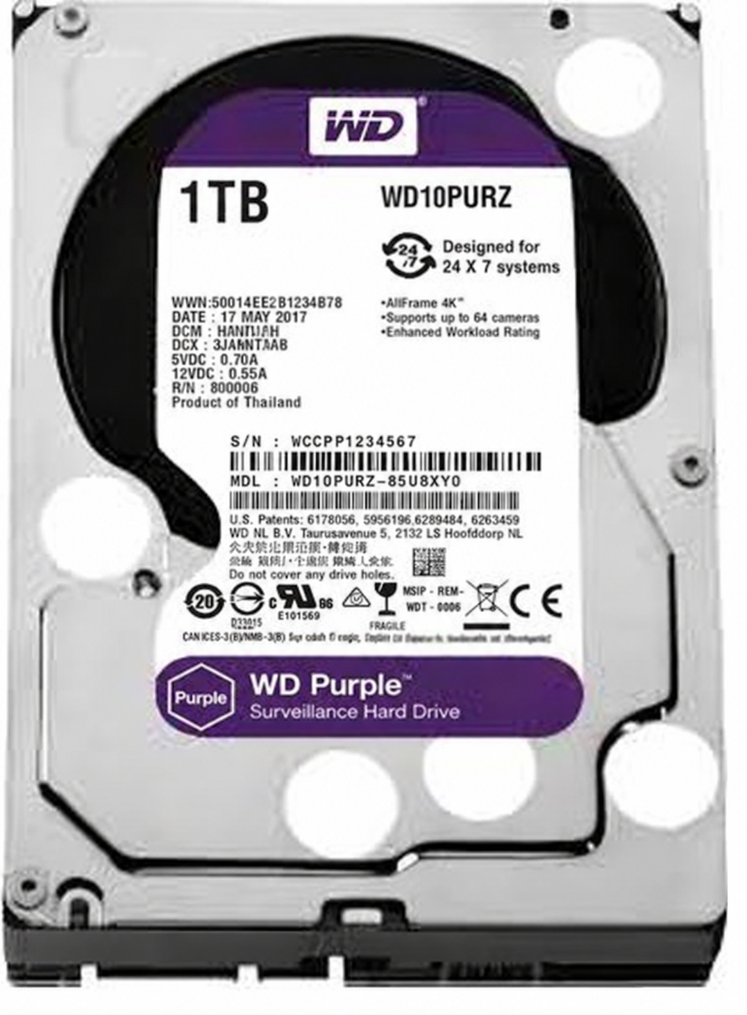 Жёсткий диск WD Purple 1 ТБ (WD10PURX) для видеонаблюдения image 2